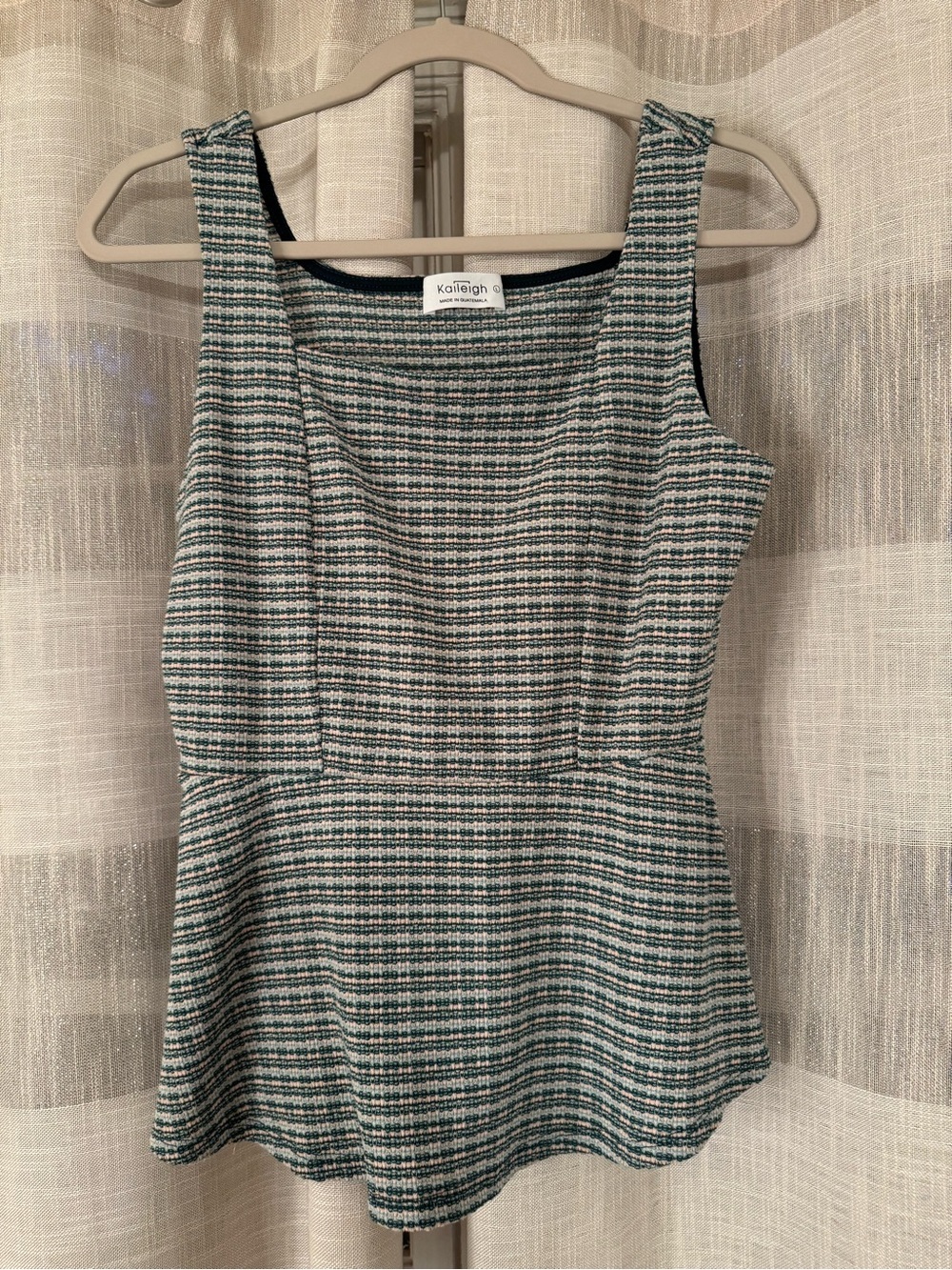Kaileigh Green and Cream Tweed Peplum Tank